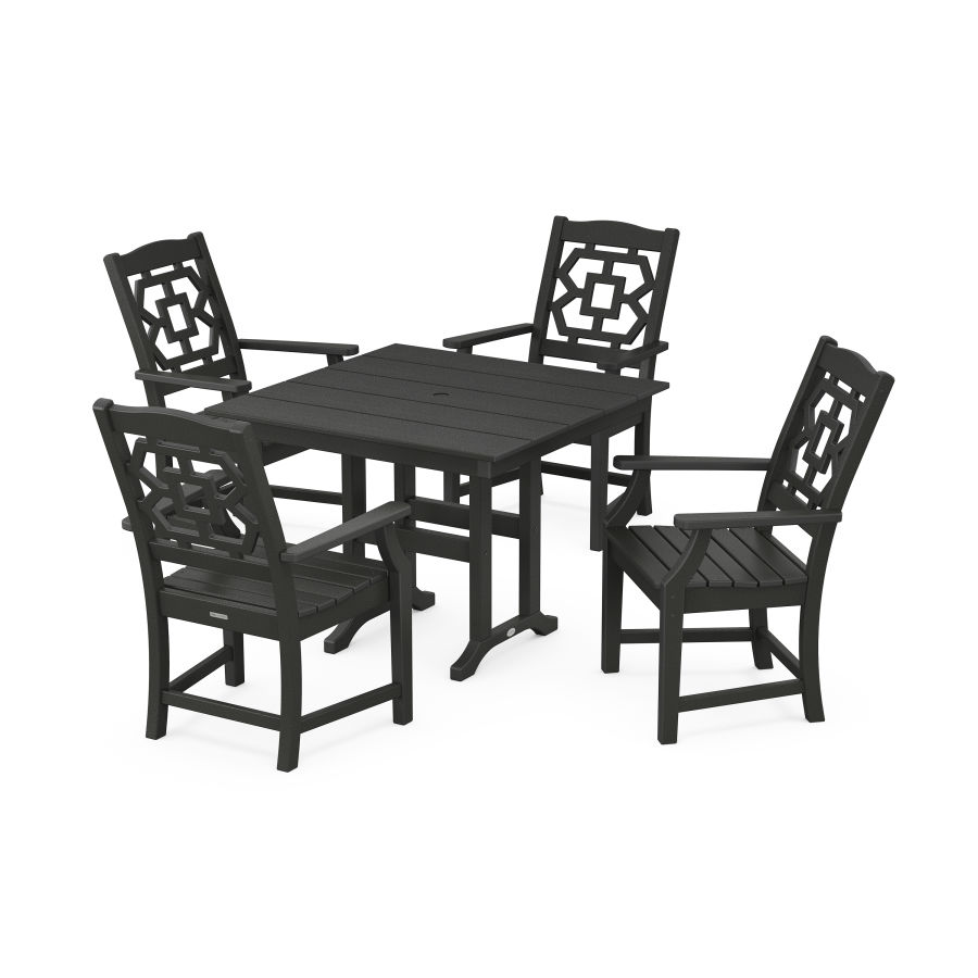 POLYWOOD Chinoiserie 5-Piece Farmhouse Dining Set in Black