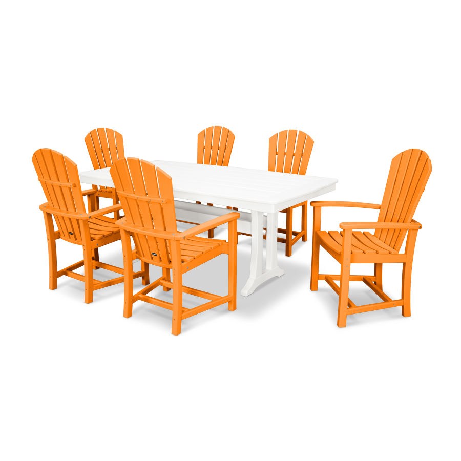 POLYWOOD Palm Coast 7-Piece Dining Set with Trestle Legs in Tangerine / White