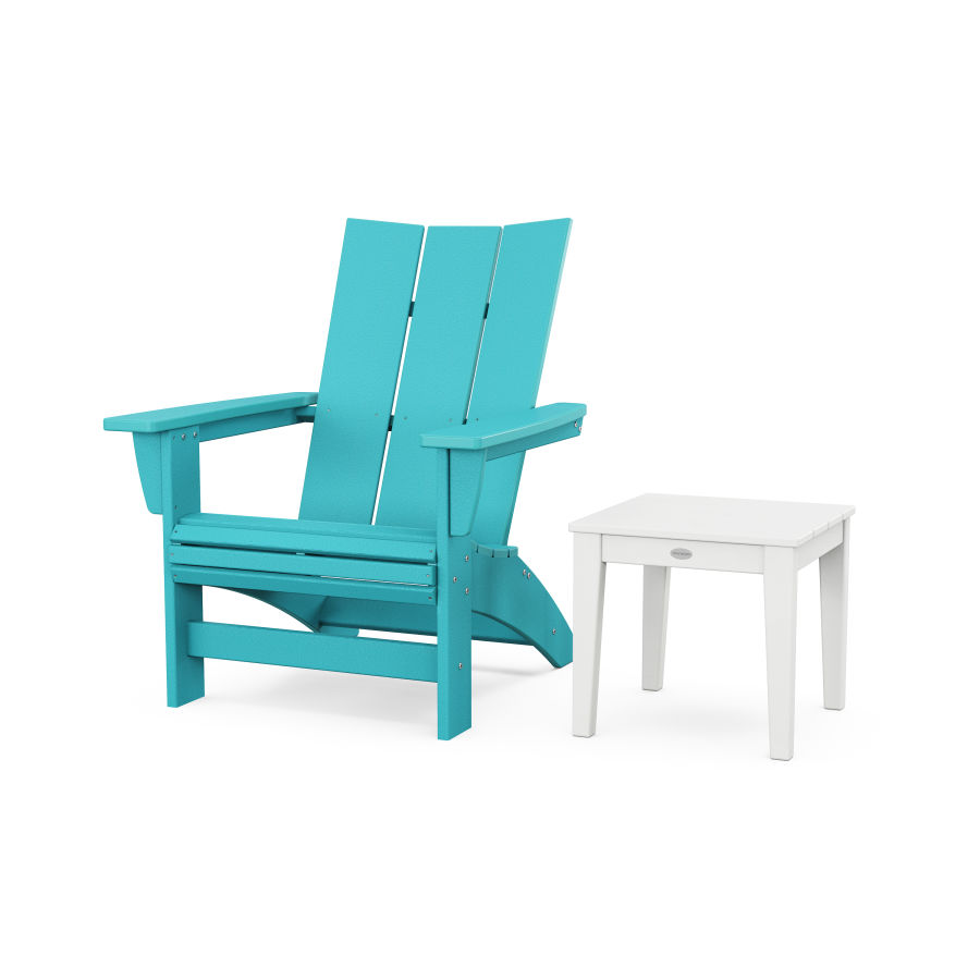 POLYWOOD Modern Grand Adirondack Chair with Side Table in Aruba / White
