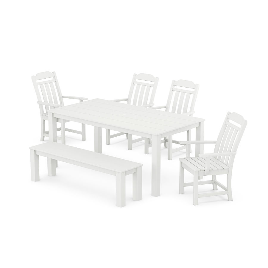 POLYWOOD Country Living 6-Piece Parsons Dining Set with Bench in White