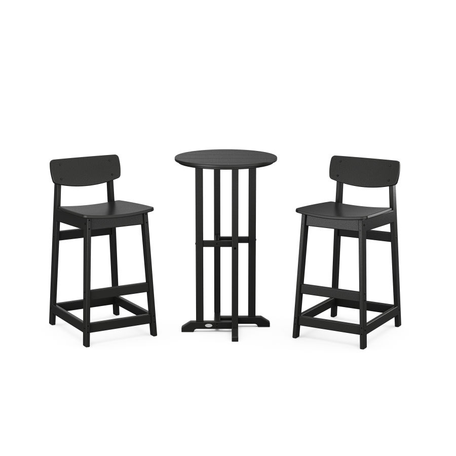 POLYWOOD Modern Studio Urban Lowback Bar Chair 3-Piece Bistro Set in Black