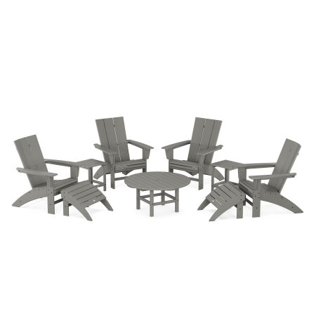 POLYWOOD Modern Curveback Adirondack Chair 9-Piece Conversation Set