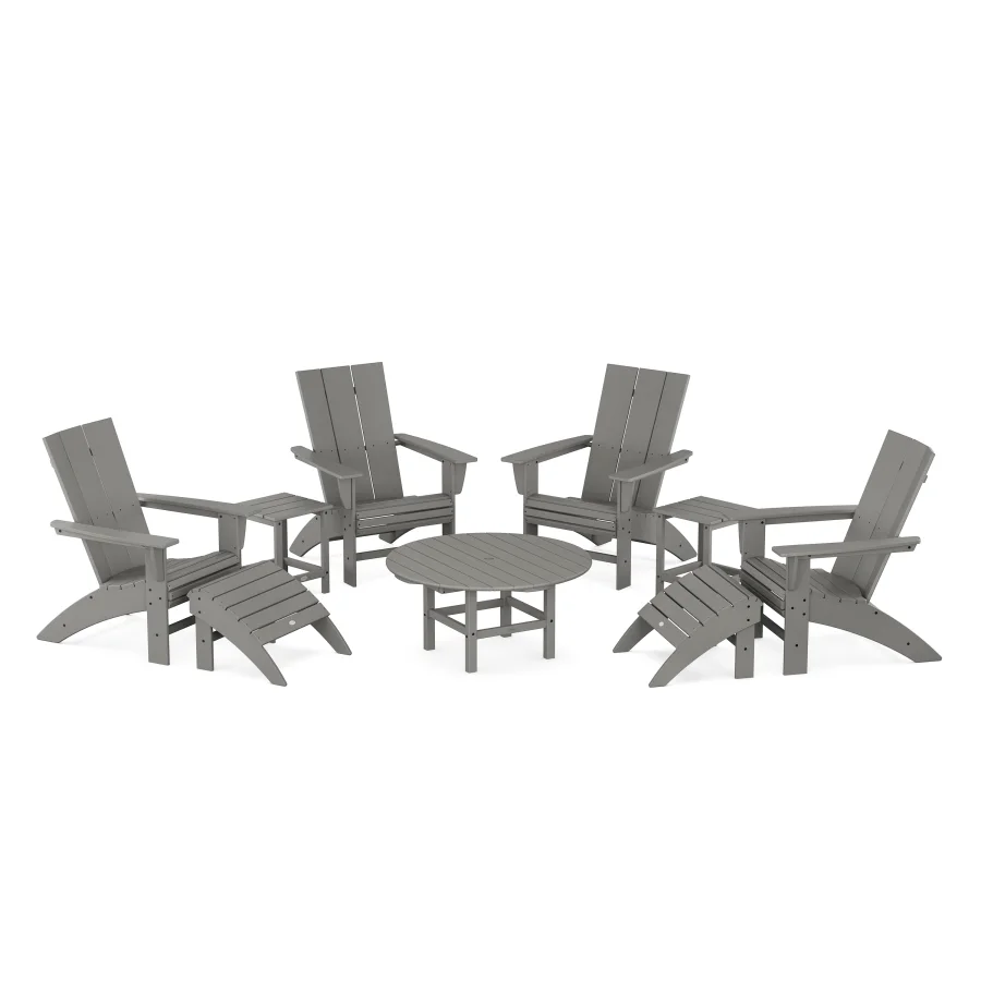 POLYWOOD Modern Curveback Adirondack Chair 9-Piece Conversation Set