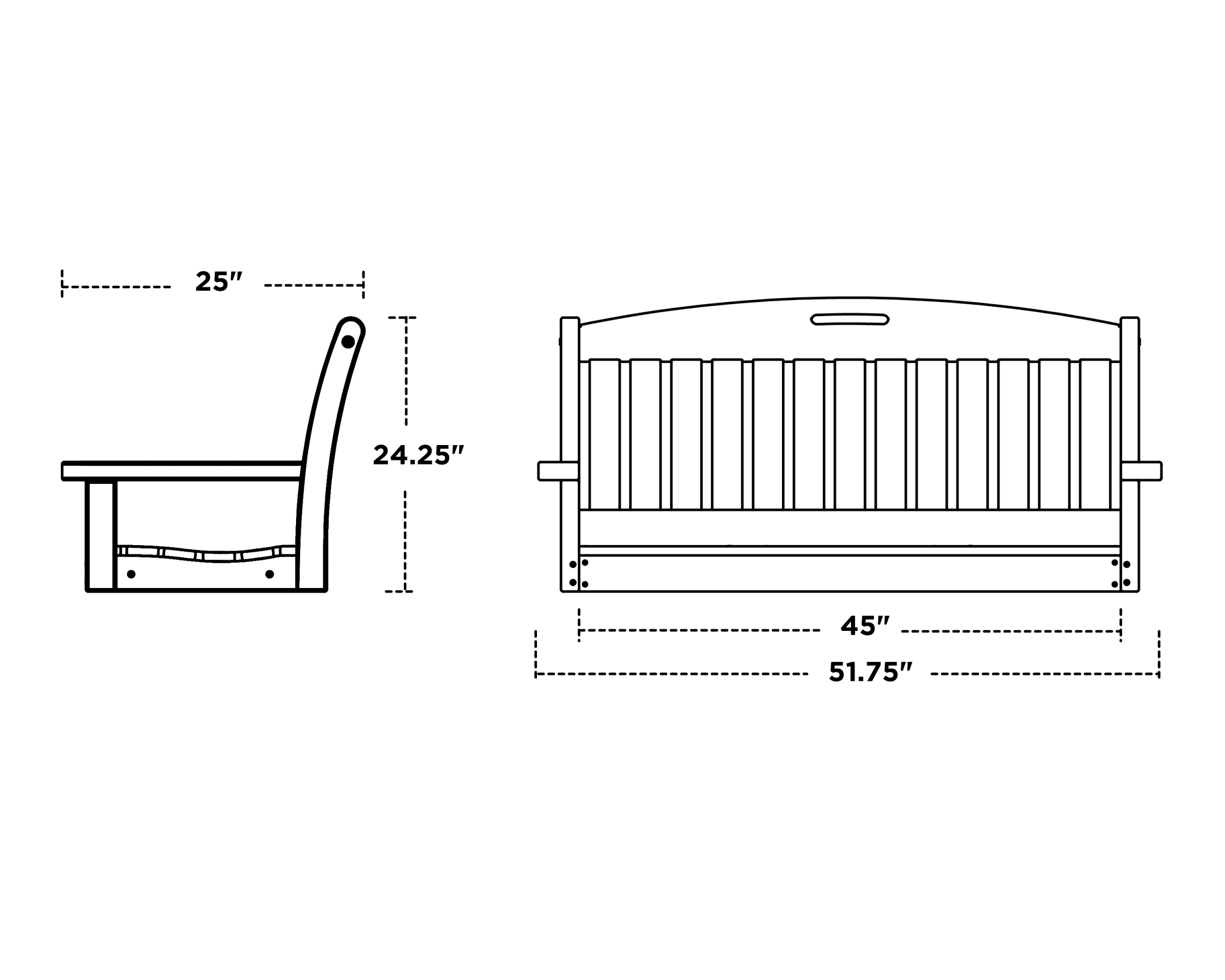 Dimensions for Nautical 48" Swing