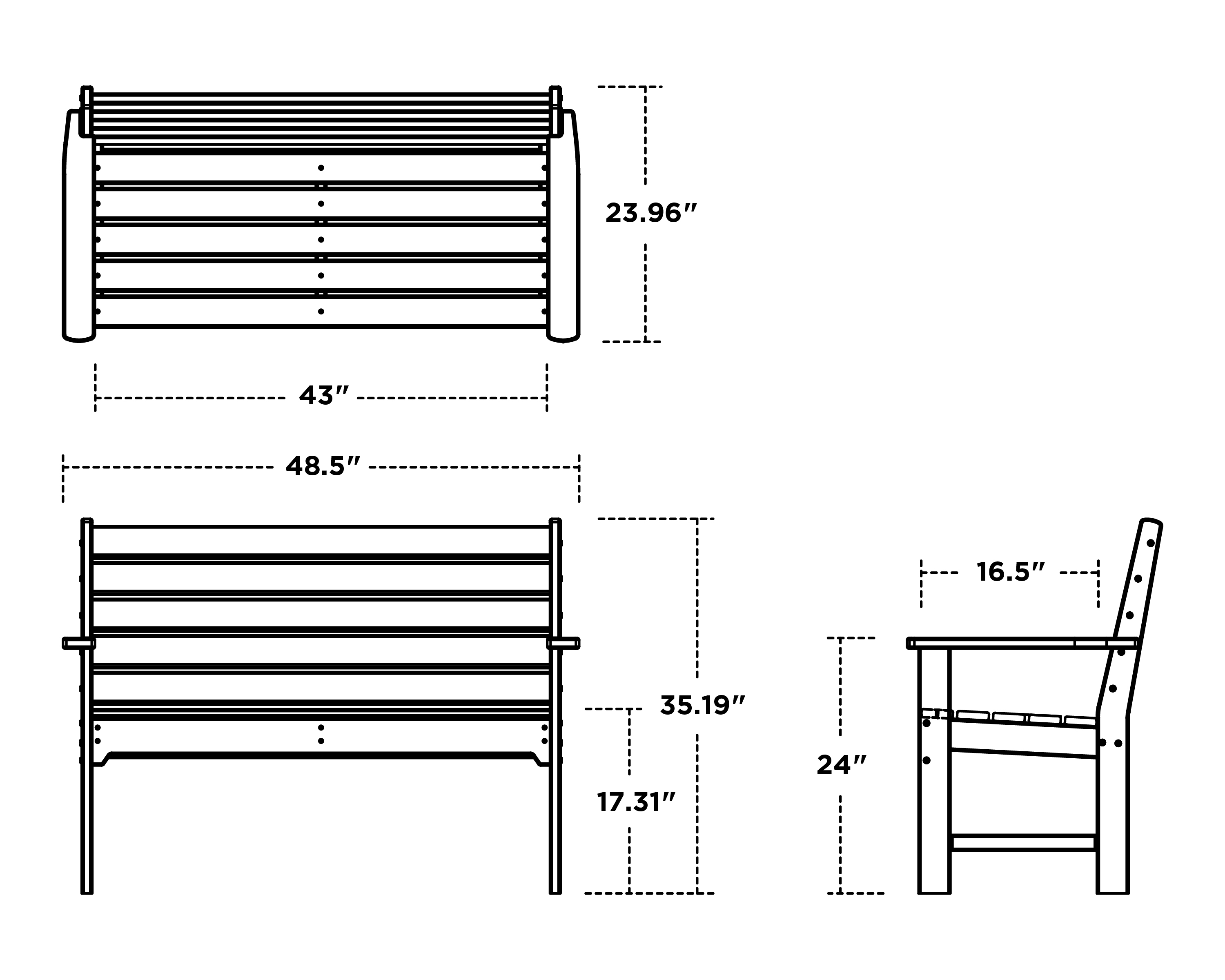 Dimensions for Monterey Bay 48" Bench