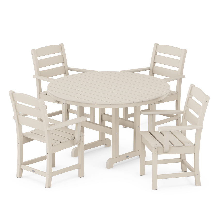 POLYWOOD Lakeside 5-Piece Round Farmhouse Arm Chair Dining Set in Sand