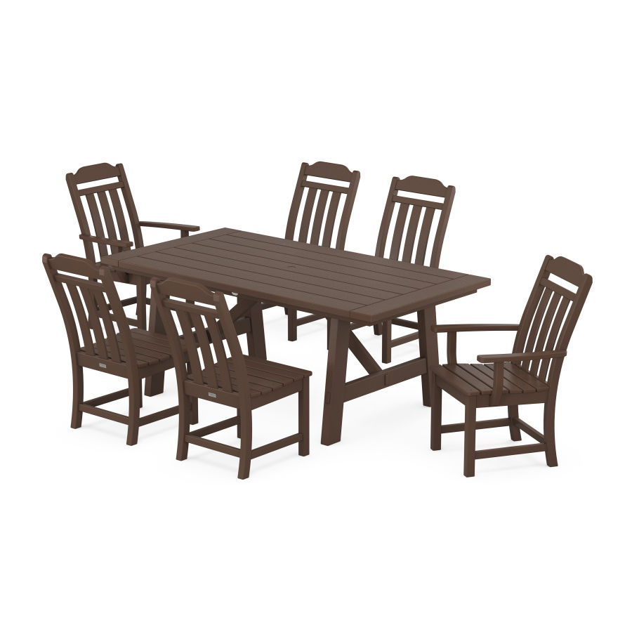 POLYWOOD Country Living 7-Piece Rustic Farmhouse Dining Set in Mahogany