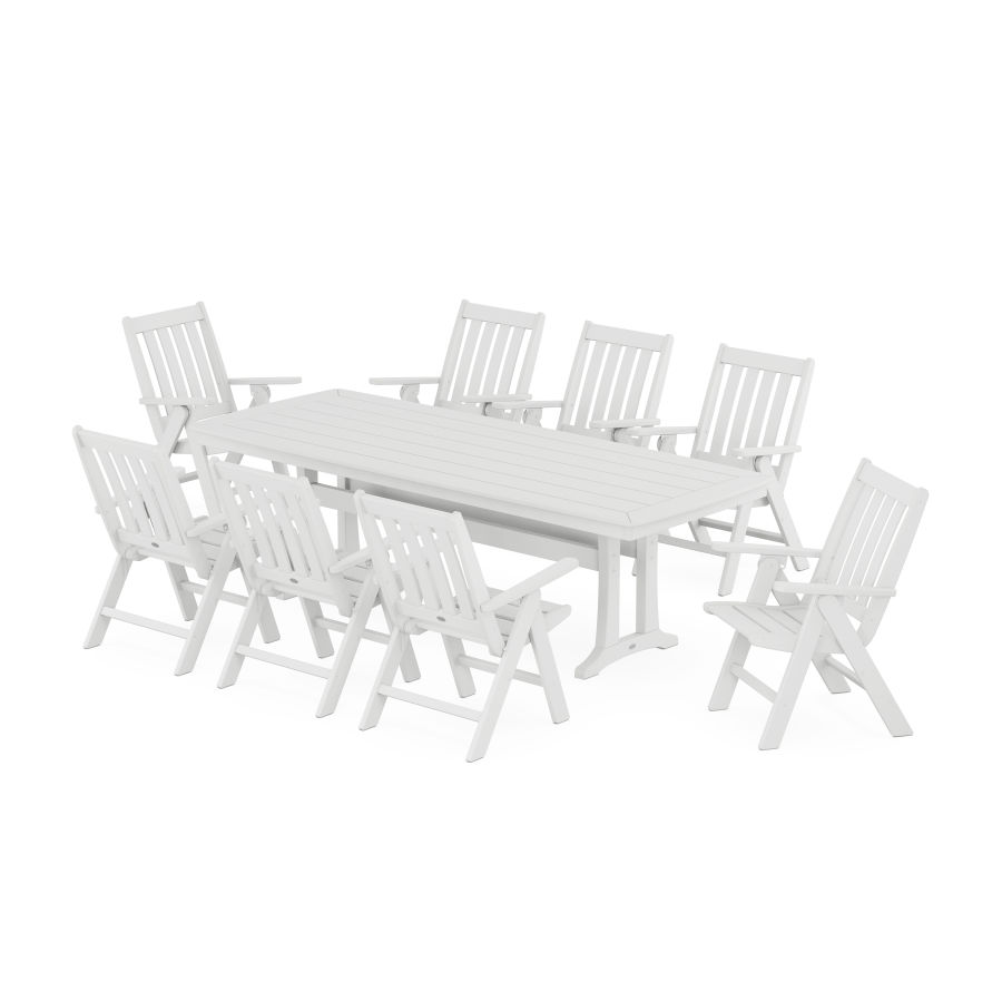 POLYWOOD Vineyard Folding 9-Piece Dining Set with Trestle Legs in White