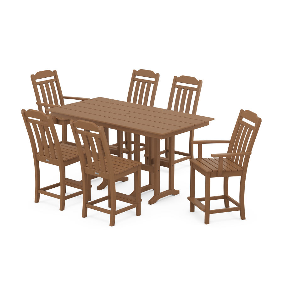 POLYWOOD Country Living 7-Piece Farmhouse Counter Set in Teak
