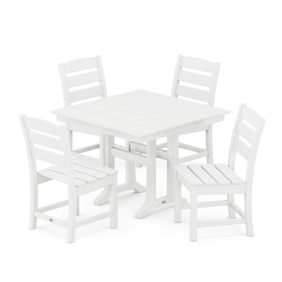 POLYWOOD Lakeside 5-Piece Farmhouse Trestle Side Chair Dining Set in White
