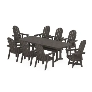 POLYWOOD Vineyard Curveback Adirondack Swivel 9-Piece Dining Set with Trestle Legs in Vintage Finish