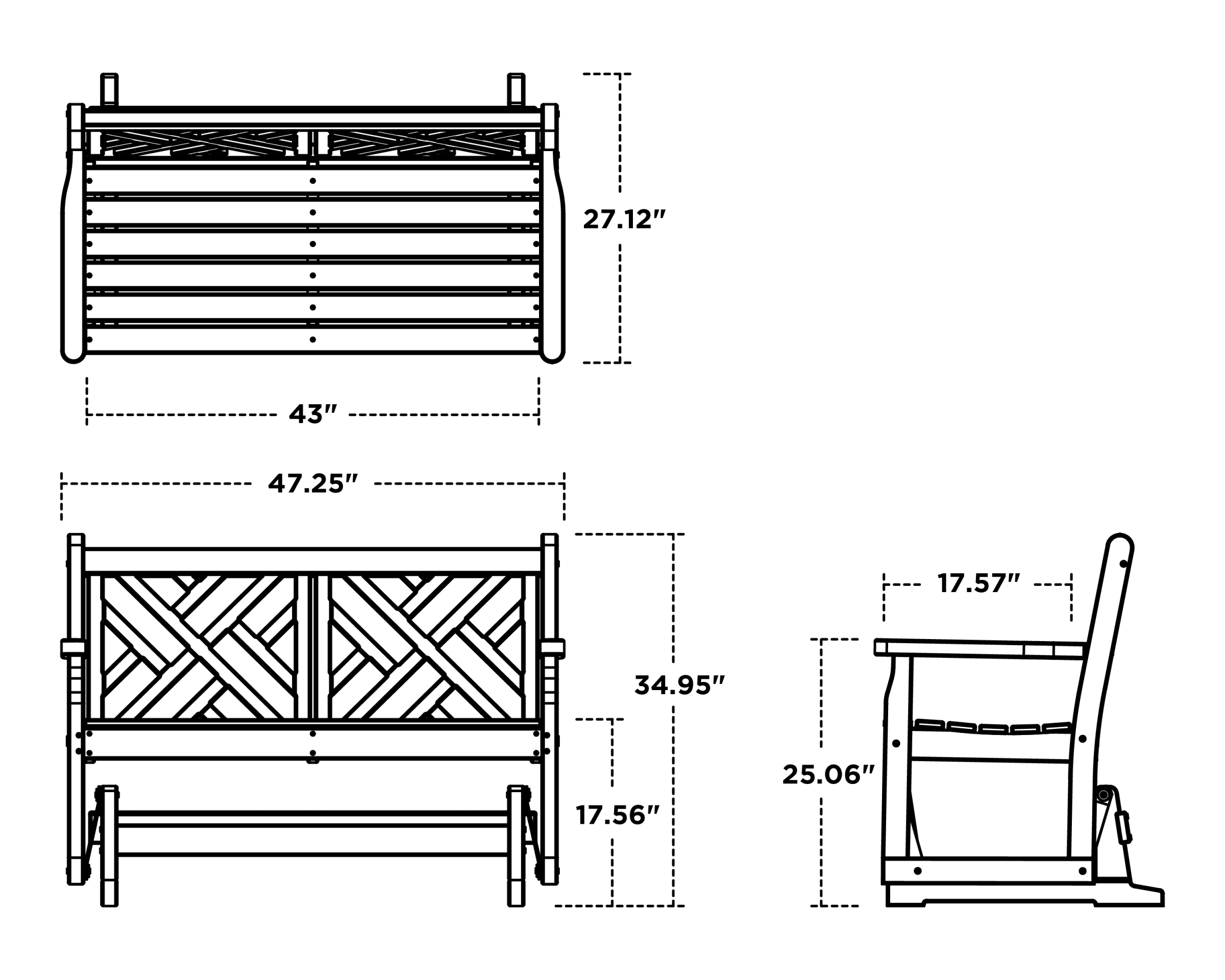 Dimensions for Chippendale 48" Glider