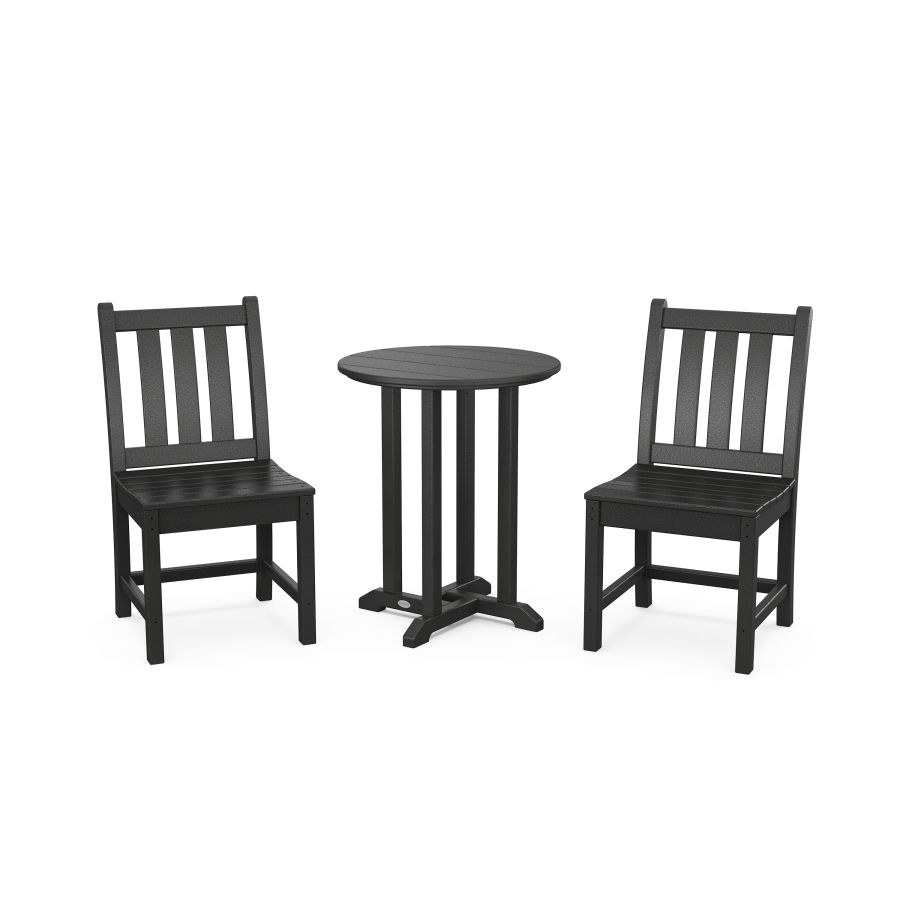 POLYWOOD Traditional Garden Side Chair 3-Piece Round Dining Set in Black