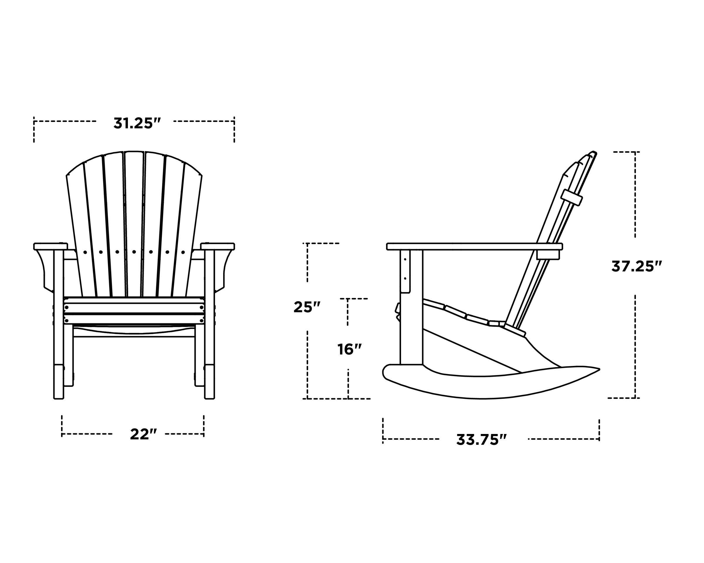 Dimensions for Seashell Rocking Chair