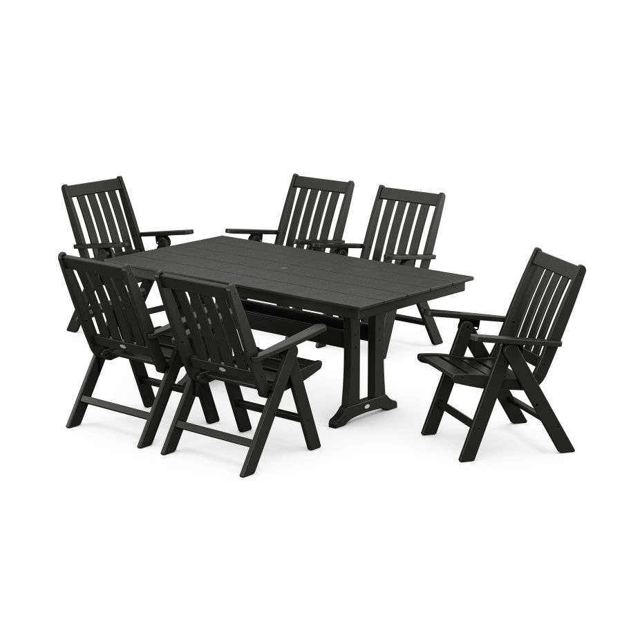 POLYWOOD Vineyard 7-Piece Farmhouse Folding Dining Set in Black