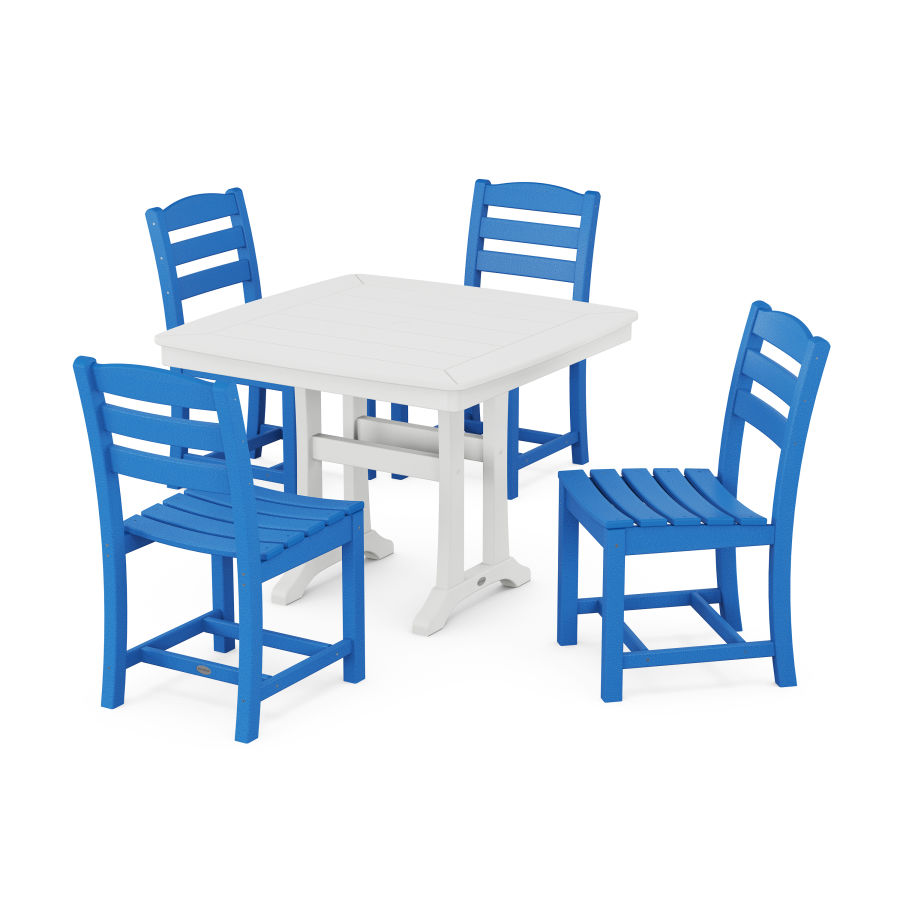 POLYWOOD La Casa Café Side Chair 5-Piece Dining Set with Trestle Legs in Pacific Blue / White