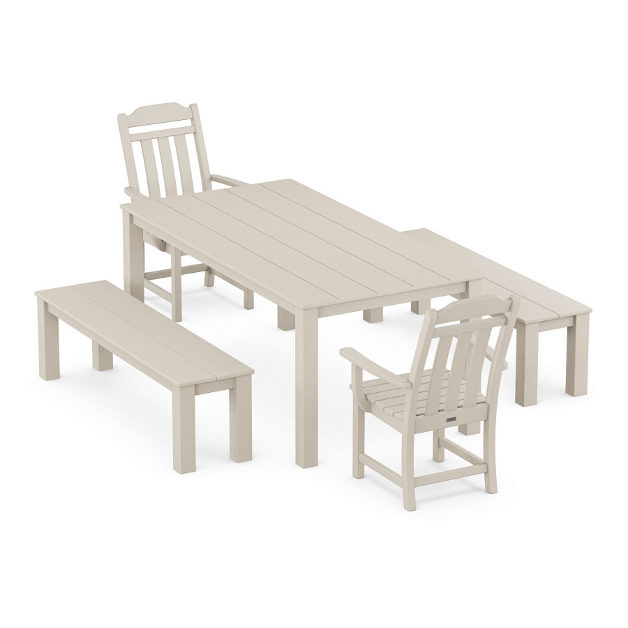 POLYWOOD Country Living 5-Piece Parsons Dining Set with Benches in Sand