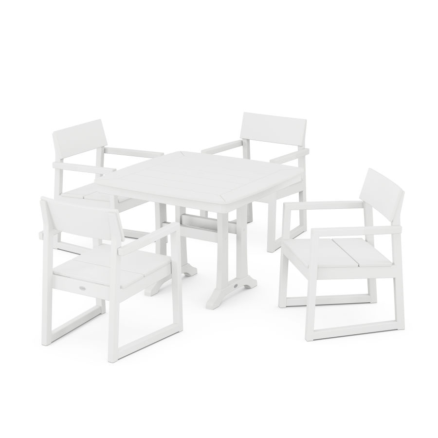POLYWOOD EDGE 5-Piece Dining Set with Trestle Legs in White
