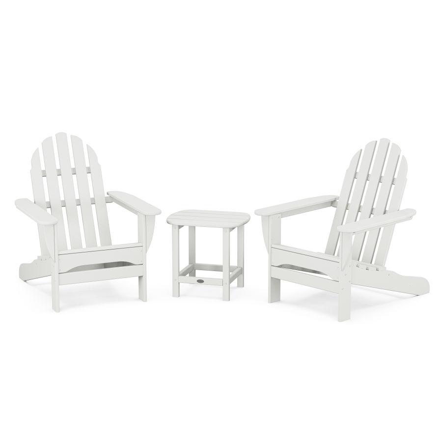 POLYWOOD Classic Adirondack 3-Piece Set with South Beach 18" Side Table in White
