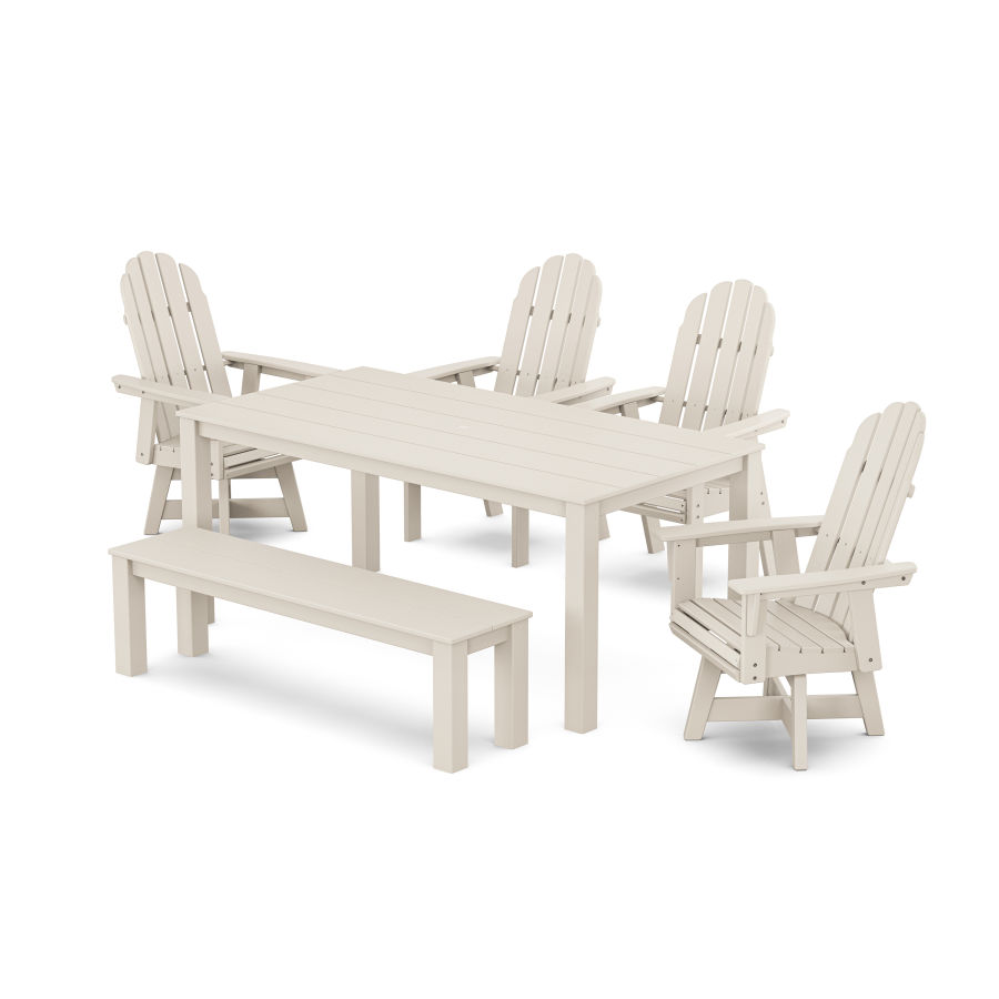 POLYWOOD Vineyard Curveback Adirondack 6-Piece Parsons Swivel Dining Set with Bench in Sand