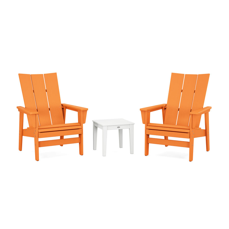 POLYWOOD 3-Piece Modern Grand Upright Adirondack Set in Tangerine / White
