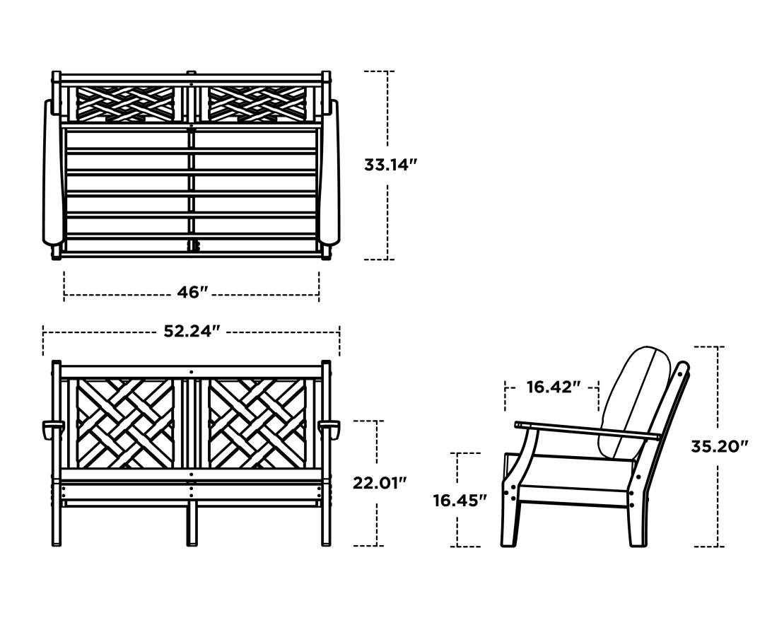Dimensions for Wovendale Deep Seating Loveseat