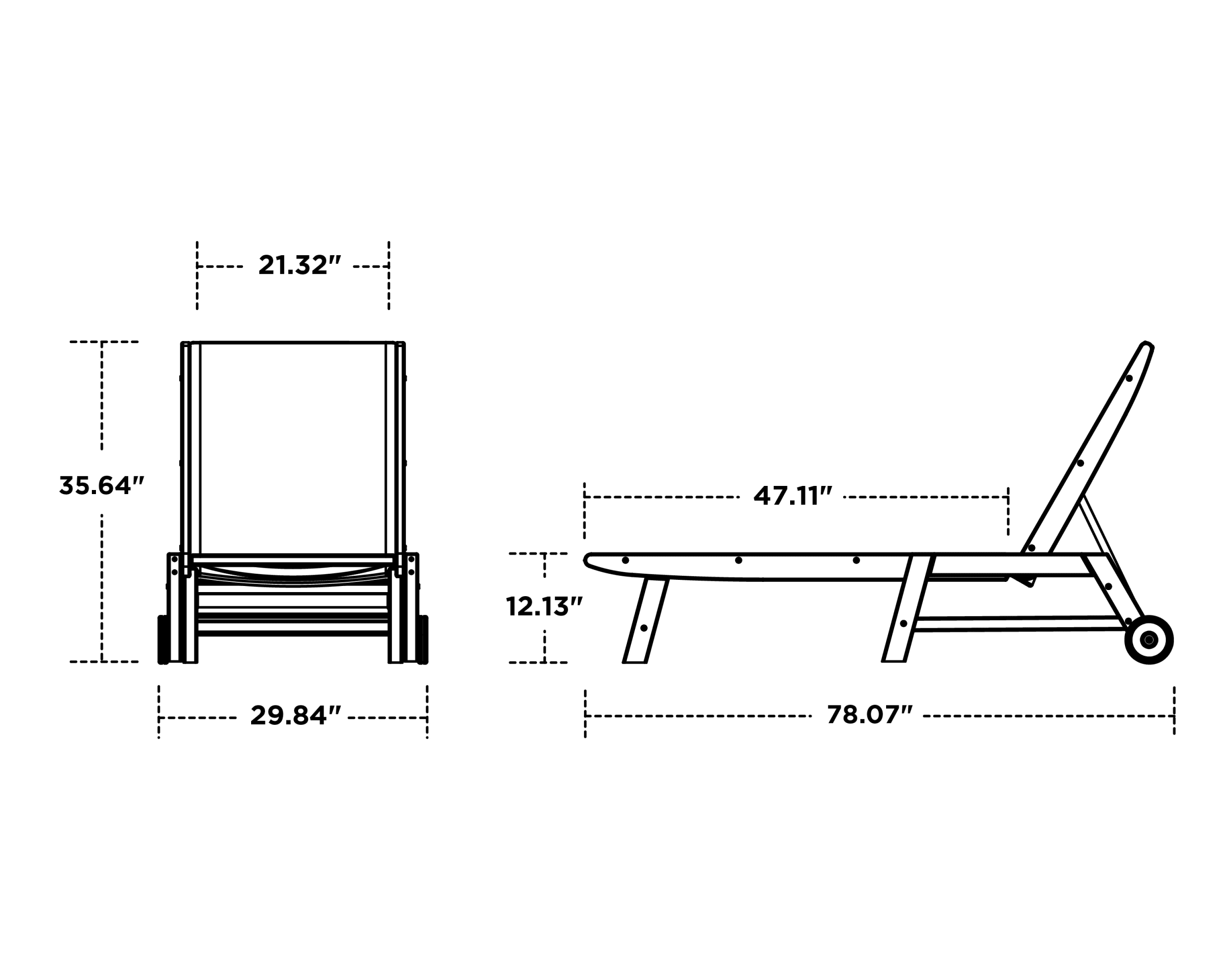 Dimensions for Coastal Woven Chaise with Wheels