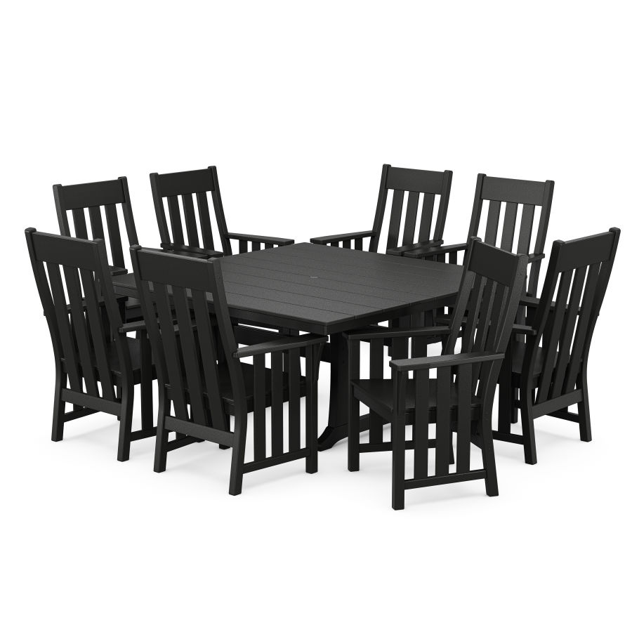 POLYWOOD Acadia 9-Piece Square Farmhouse Dining Set with Trestle Legs in Black