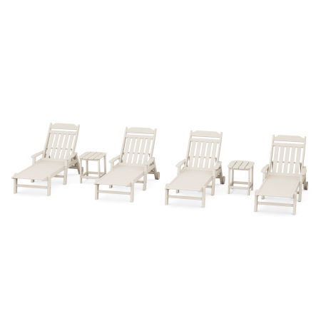 Country Living 6-Piece Chaise Set with Arms and Wheels in Sand