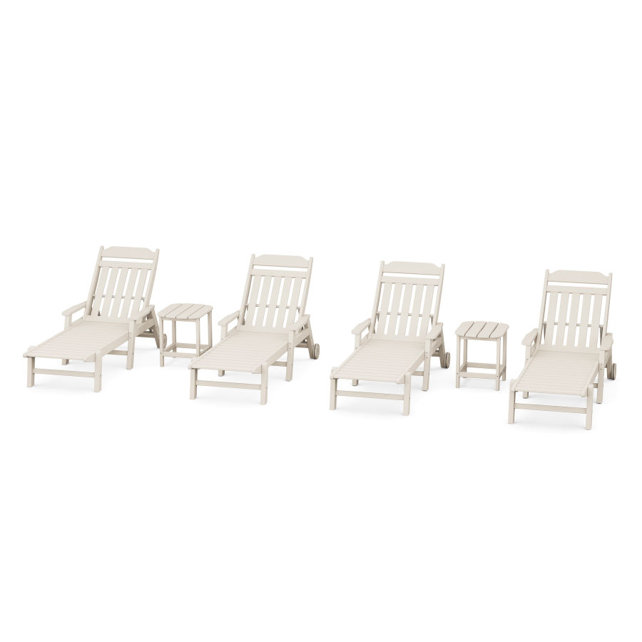 POLYWOOD Country Living 6-Piece Chaise Set with Arms and Wheels in Sand