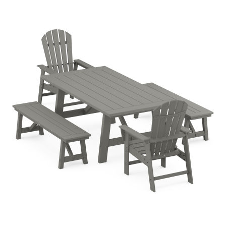 POLYWOOD South Beach 5-Piece Rustic Farmhouse Dining Set With Benches