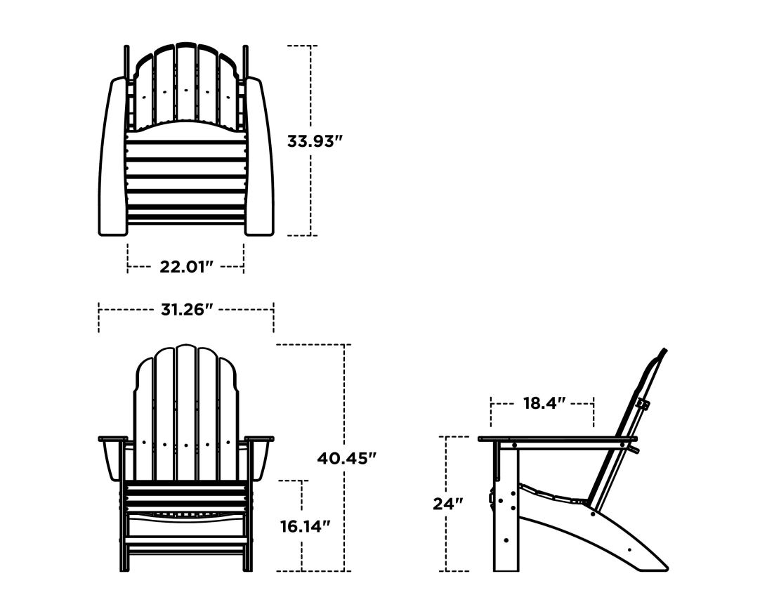 Dimensions for Vineyard Curveback Adirondack Chair
