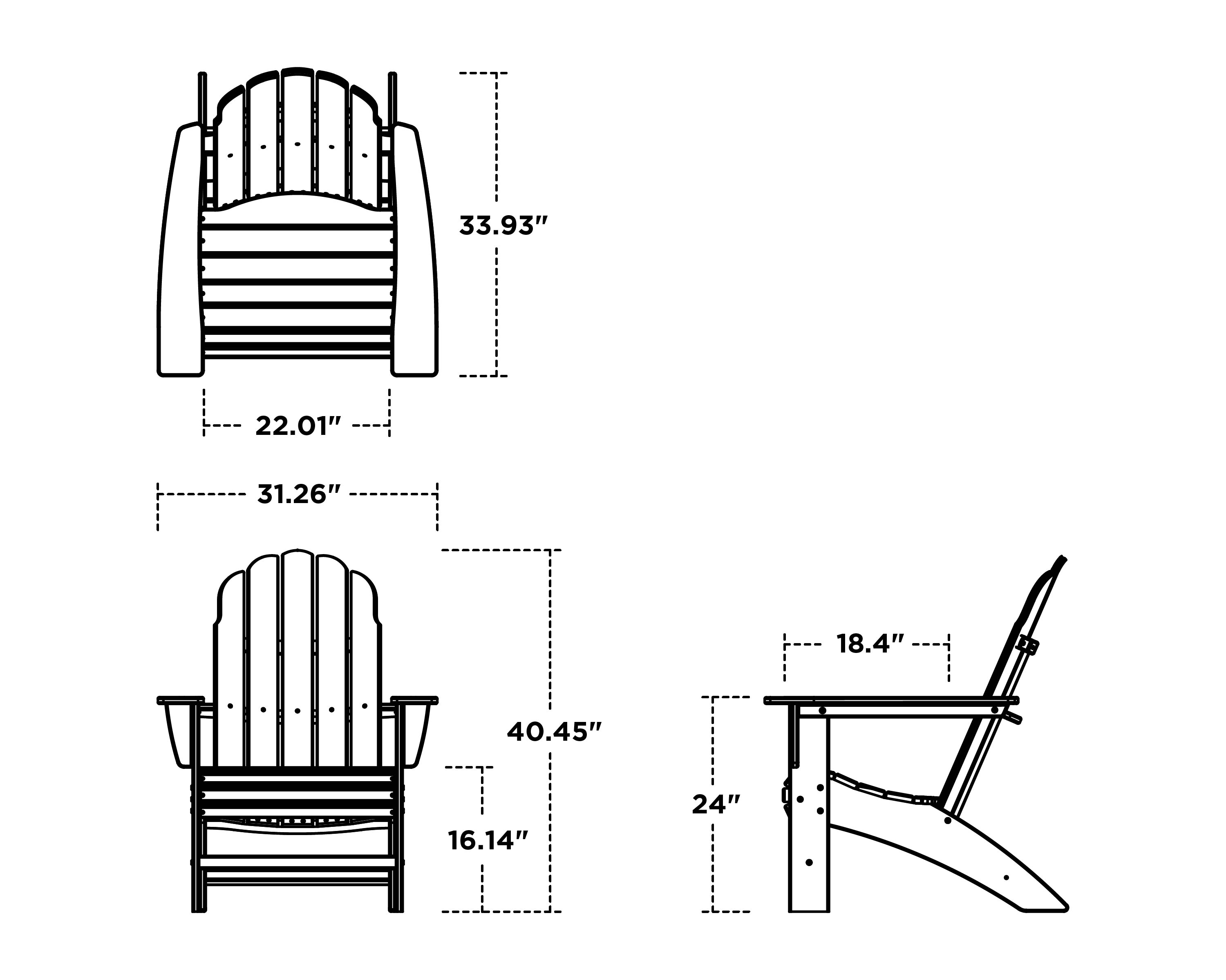 Dimensions for Vineyard Curveback Adirondack Chair