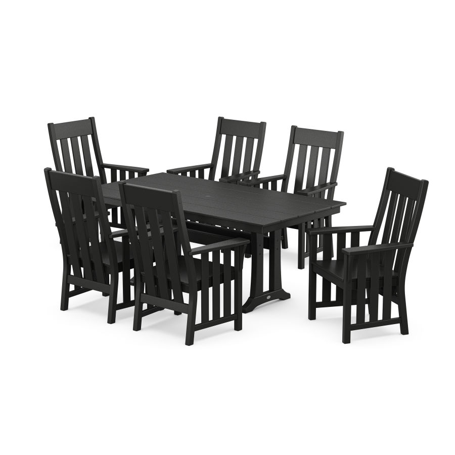 POLYWOOD Acadia Arm Chair 7-Piece Farmhouse Dining Set with Trestle Legs in Black