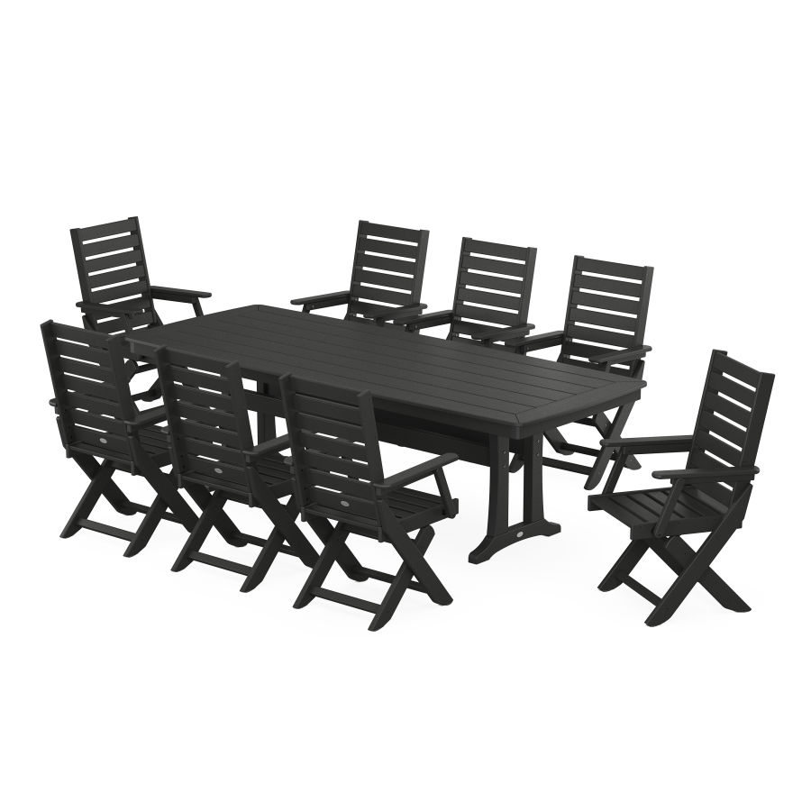 POLYWOOD Captain 9-Piece Dining Set with Trestle Legs in Black