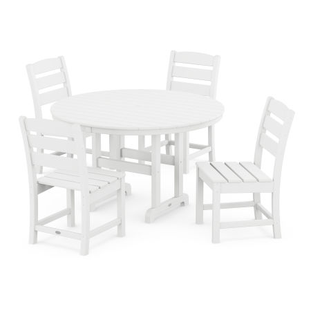 POLYWOOD Lakeside 5-Piece Round Farmhouse Side Chair Dining Set in White