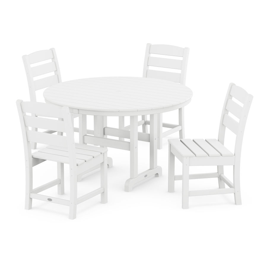 POLYWOOD Lakeside 5-Piece Round Farmhouse Side Chair Dining Set in White
