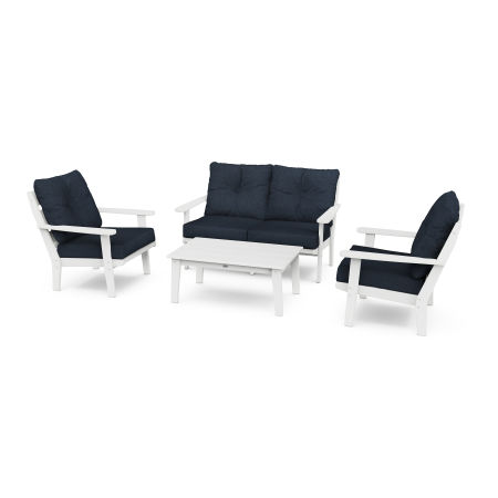 POLYWOOD Lakeside 4-Piece Deep Seating Set in White / Marine Indigo