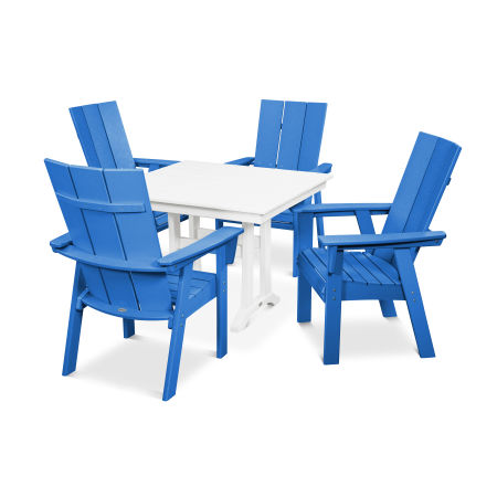 Modern Adirondack 5-Piece Farmhouse Dining Set in Pacific Blue / White