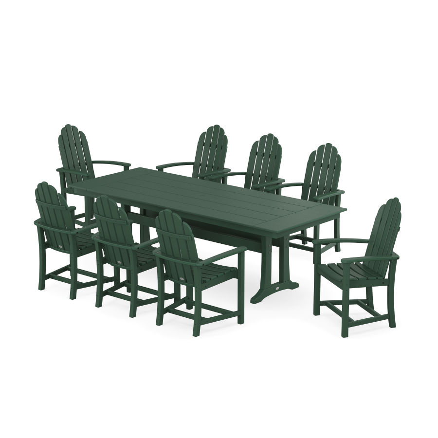 POLYWOOD Classic Adirondack 9-Piece Farmhouse Dining Set with Trestle Legs in Green