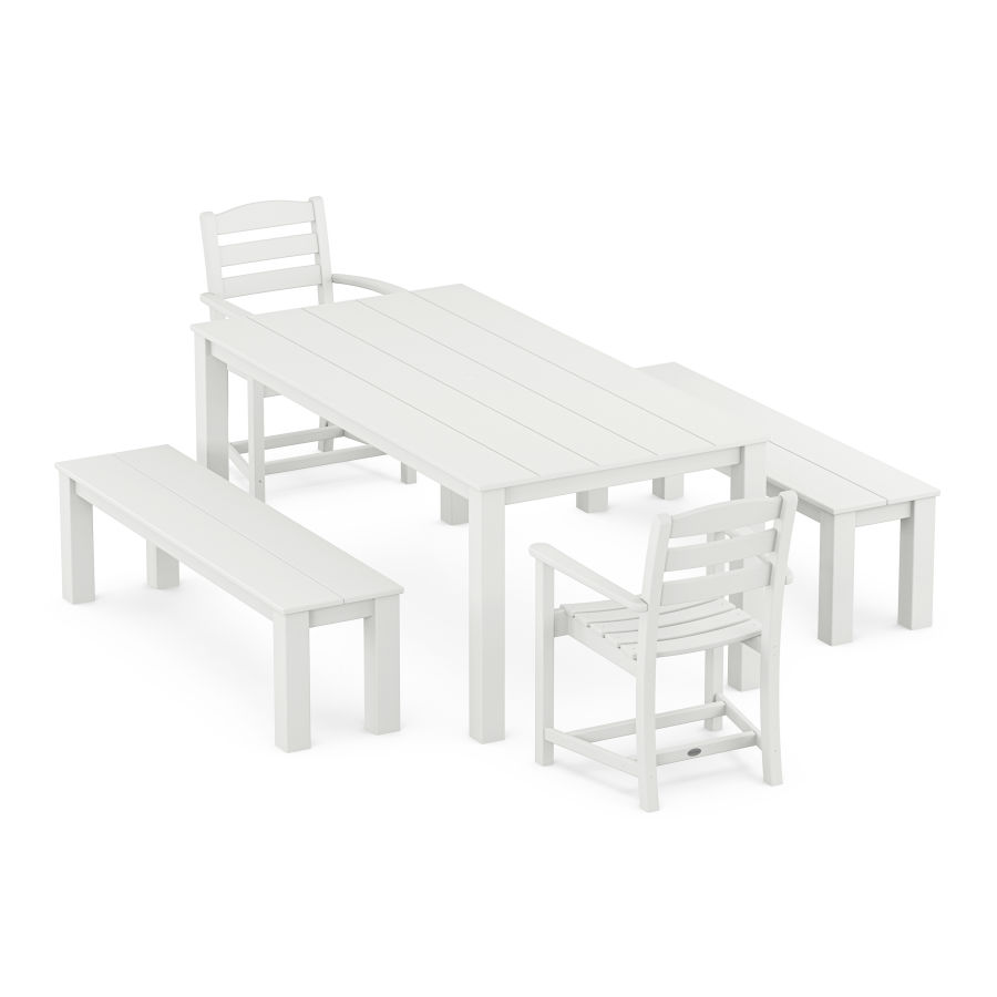 POLYWOOD La Casa Cafe' 5-Piece Parsons Dining Set with Benches in White