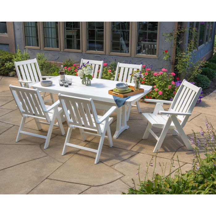 POLYWOOD Vineyard Folding Chair 7-Piece Nautical Dining Set with Trestle Legs