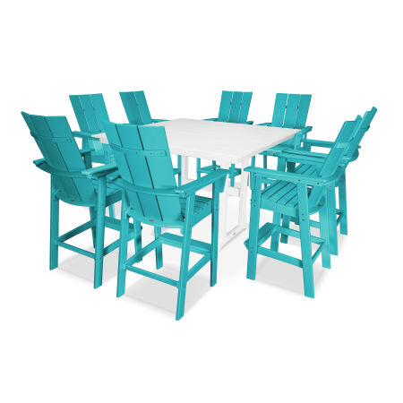 POLYWOOD Modern Adirondack 9-Piece Farmhouse Bar Set in Aruba / White