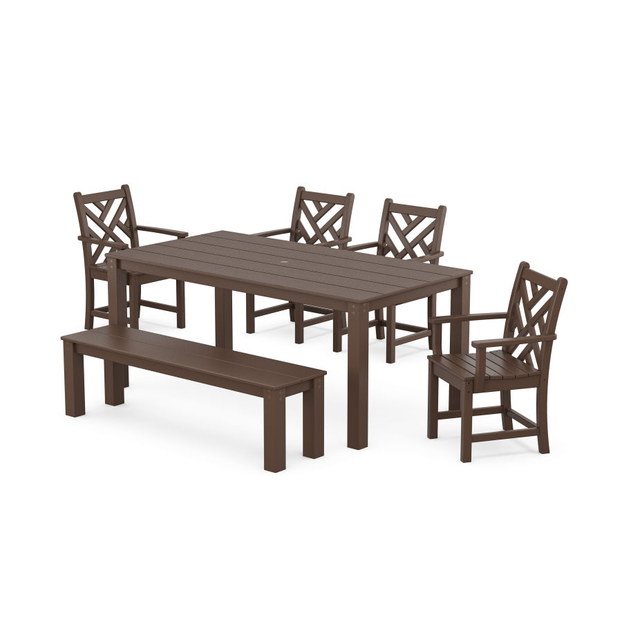 POLYWOOD Chippendale 6-Piece Parsons Dining Set with Bench in Mahogany