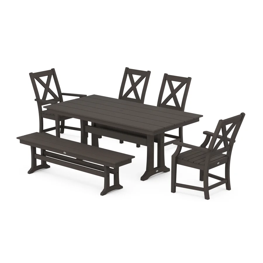 POLYWOOD Braxton 6-Piece Farmhouse Dining Set With Trestle Legs in Vintage Finish