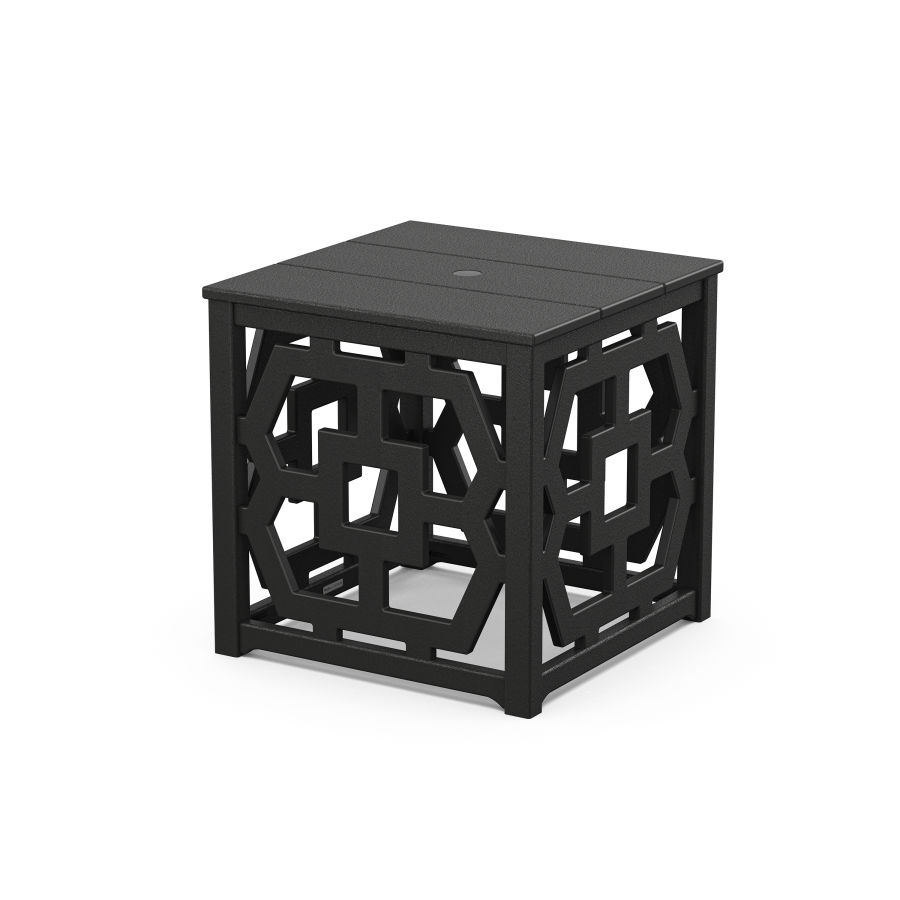 POLYWOOD Chinoiserie Umbrella Stand Accent Table in Black