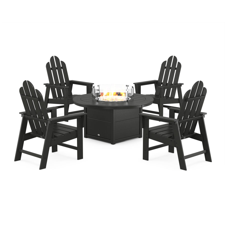 POLYWOOD Long Island 4-Piece Upright Adirondack Conversation Set with Fire Pit Table in Black