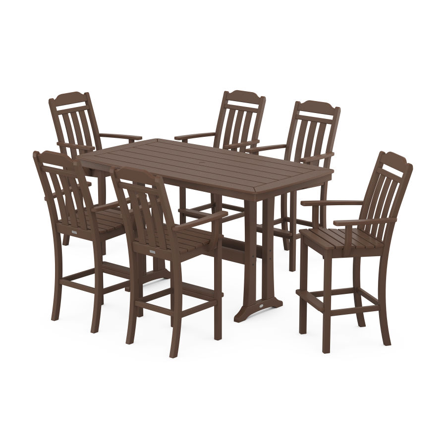 POLYWOOD Country Living Arm Chair 7-Piece Bar Set with Trestle Legs in Mahogany