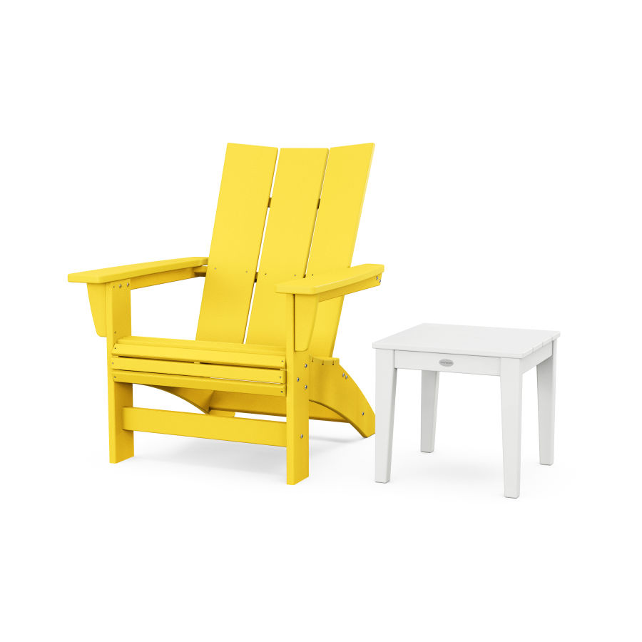 POLYWOOD Modern Grand Adirondack Chair with Side Table in Lemon / White