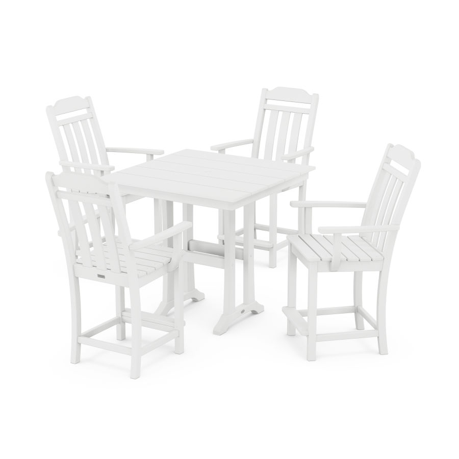 POLYWOOD Country Living 5-Piece Farmhouse Counter Set with Trestle Legs in White